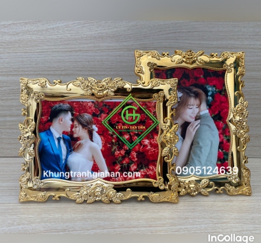 khung pha lê 15x21 vàng hoa hồng