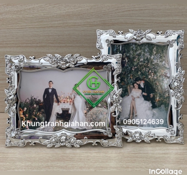 khung pha lê 15x21 bạc hoa hồng