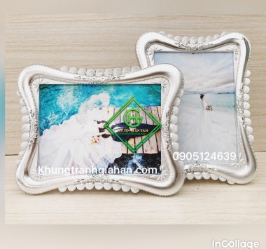 khung pha lê 15x21 bạc tròn