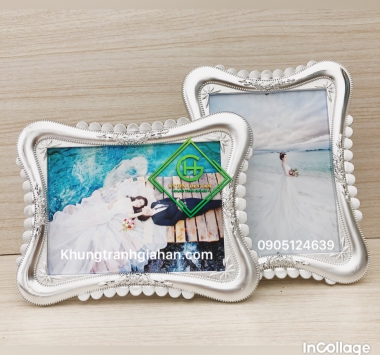 khung pha lê 13x18 bạc tròn